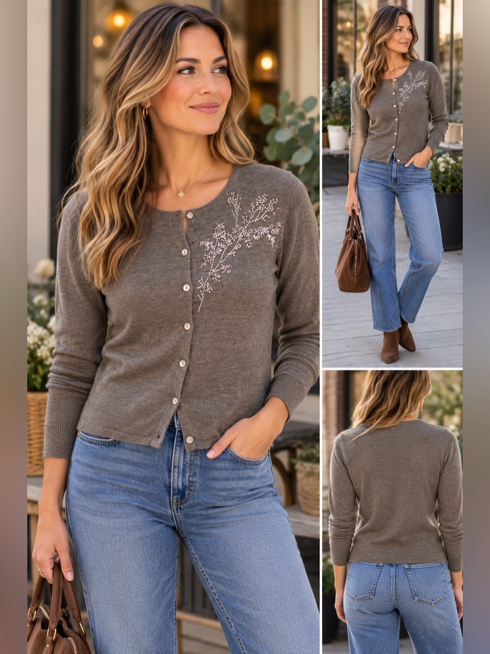 Valerie Stevens Extra-Fine Merino Wool Cardigan W/Embroidery & Beading PM NWOT